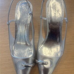 Tory Burch Metallic Silver Slingback Heels